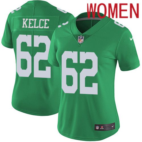 Women Philadelphia Eagles 62 Jason Kelce Nike Green Vapor Limited Rush NFL Jersey